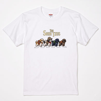 THE SHIH TZUS 横断歩道 キャンプ ゆるかわ パロディTシャツ 【犬好き・愛犬家・アウトドア・ギフトに最適】