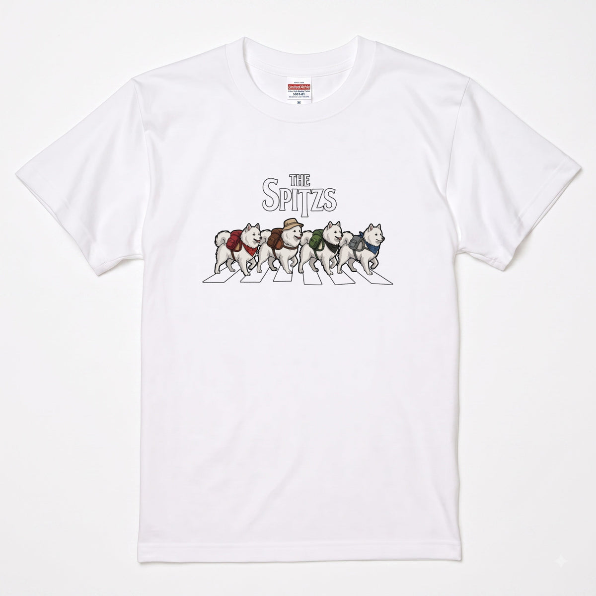 THE SPITZS | 横断歩道 ゆるかわ スピッツ キャンプ パロディTシャツ【犬好き・愛犬家・アウトドア・ギフトに最適】
