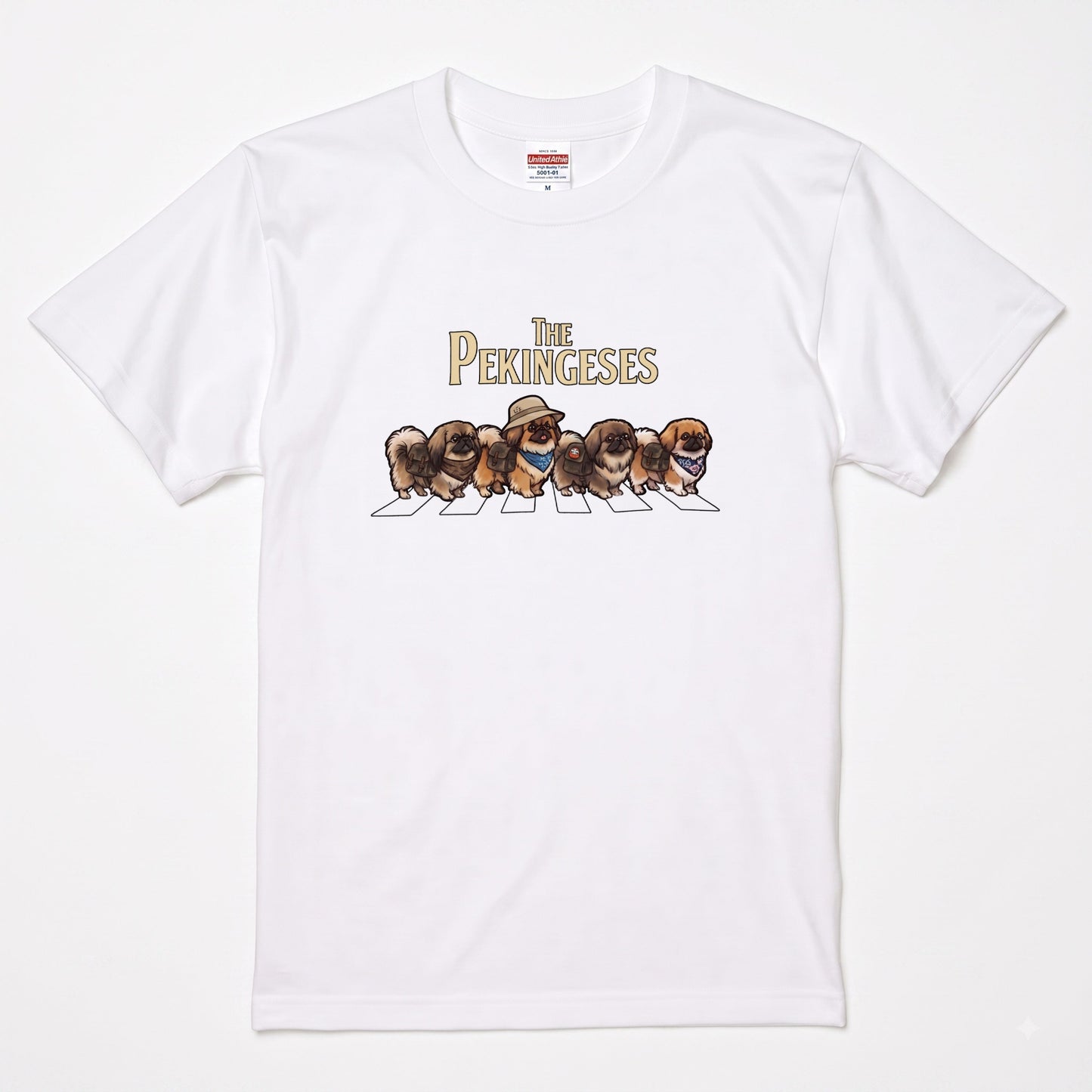 THE PEKINGESES 横断歩道 キャンプ ゆるかわ パロディTシャツ 【犬好き・愛犬家・アウトドア・ギフトに最適】