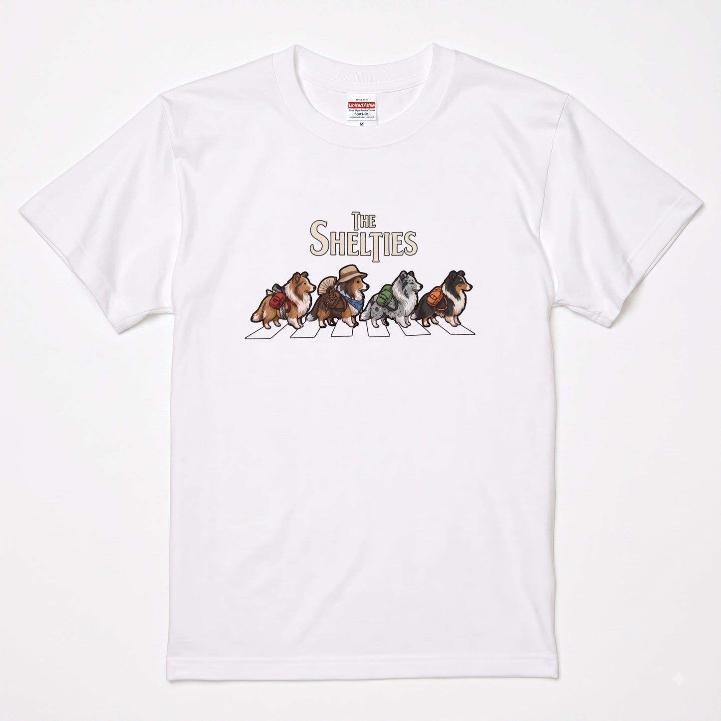 THE SHELTIES 横断歩道 キャンプ ゆるかわ Tシャツ 【犬好き・愛犬家・アウトドア・ギフトに最適】