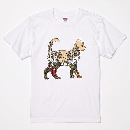 猫と森の植物 Tシャツ ｜ 猫好き・ボタニカル・自然・アウトドア・おしゃれに人気