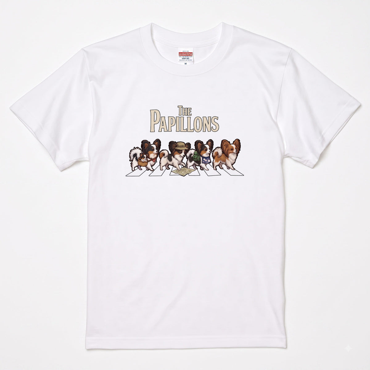 THE PAPILLONS 横断歩道 キャンプ ゆるかわ Tシャツ 【犬好き・愛犬家・アウトドア・ギフトに最適】