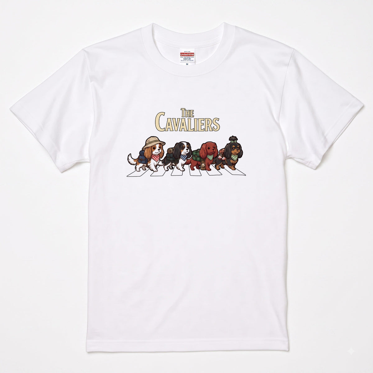 THE CAVALIERS 横断歩道 キャンプ ゆるかわ Tシャツ 【犬好き・愛犬家・アウトドア・ギフトに最適】
