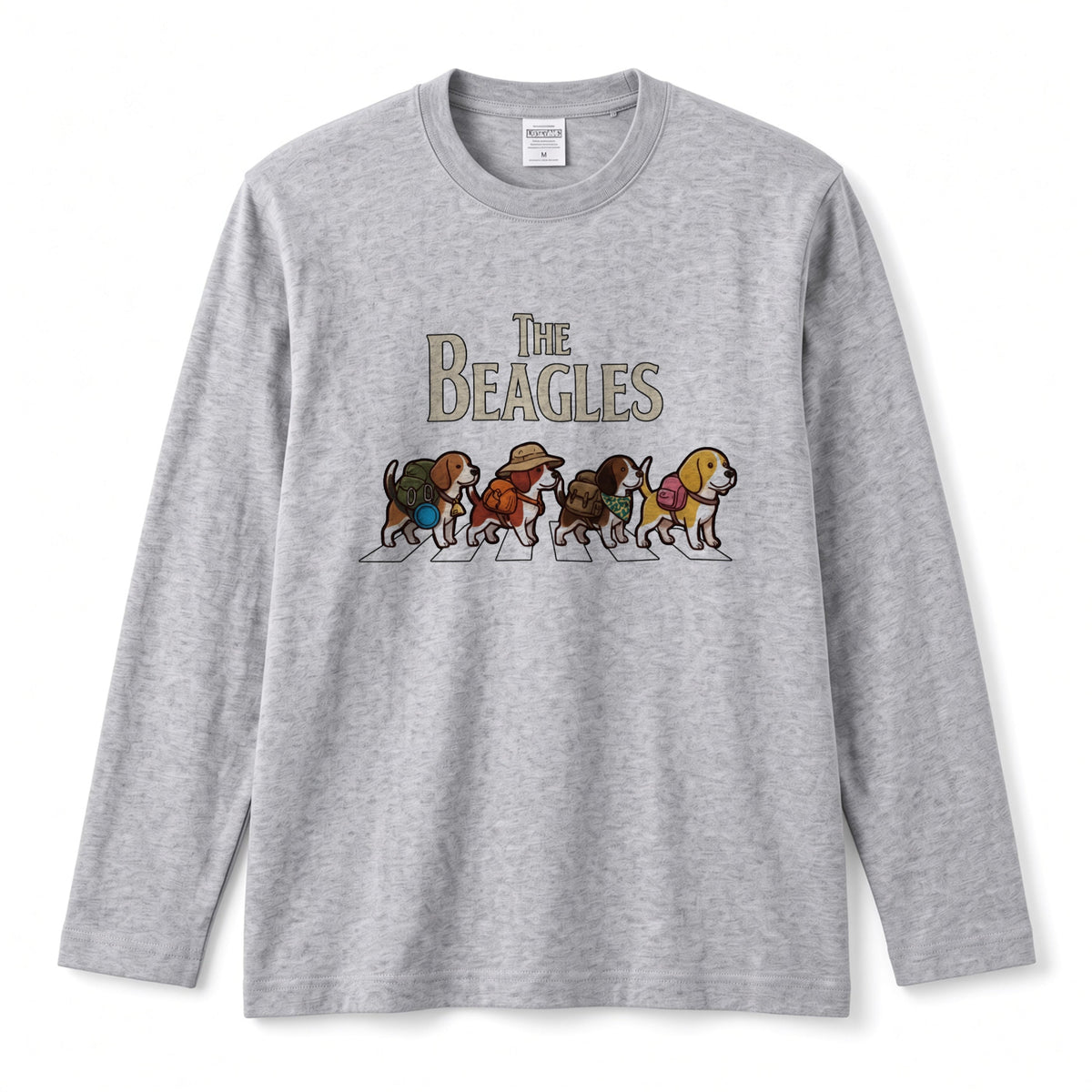 THE BEAGLES ビーグル犬散歩デザイン ホワイト長袖Tシャツ