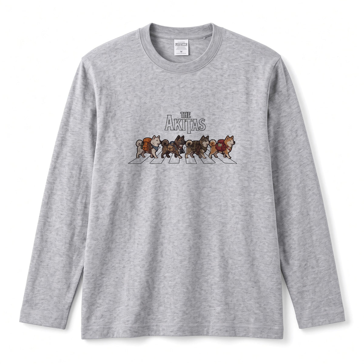THE AKITAS | 秋田犬 横断歩道 バンド風 ロンT 長袖Tシャツ 日本犬 犬好き ロック【秋田犬グッズ・愛犬家・散歩・おもしろ・かわいい・誕生日ギフトに最適】