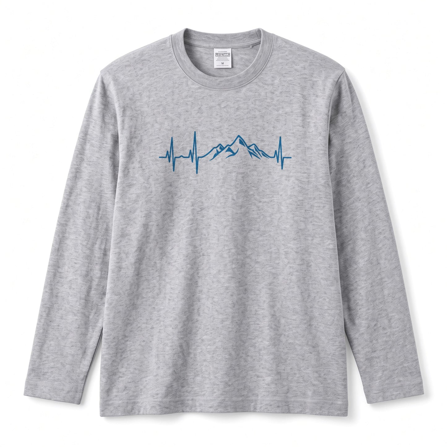 MOUNTAIN BEAT ロンT | ミニマル 山脈グラフィック 心拍数 長袖 カジュアル Tシャツ【アウトドアファッション・普段着・ルームウェア・ユニセックス・ギフトに最適