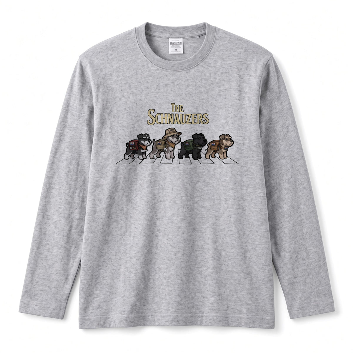 THE SCHNAUZERS ミニチュアシュナウザー散歩デザイン ブラック長袖Tシャツ