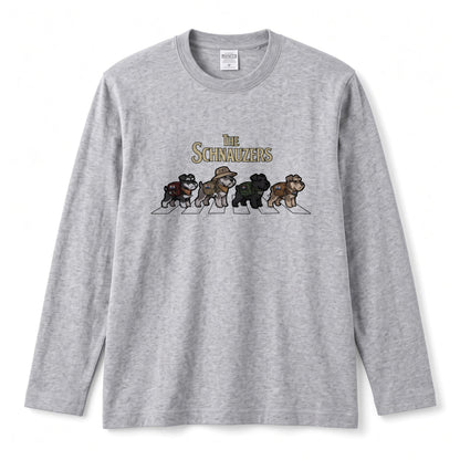 THE SCHNAUZERS ミニチュアシュナウザー散歩デザイン ブラック長袖Tシャツ