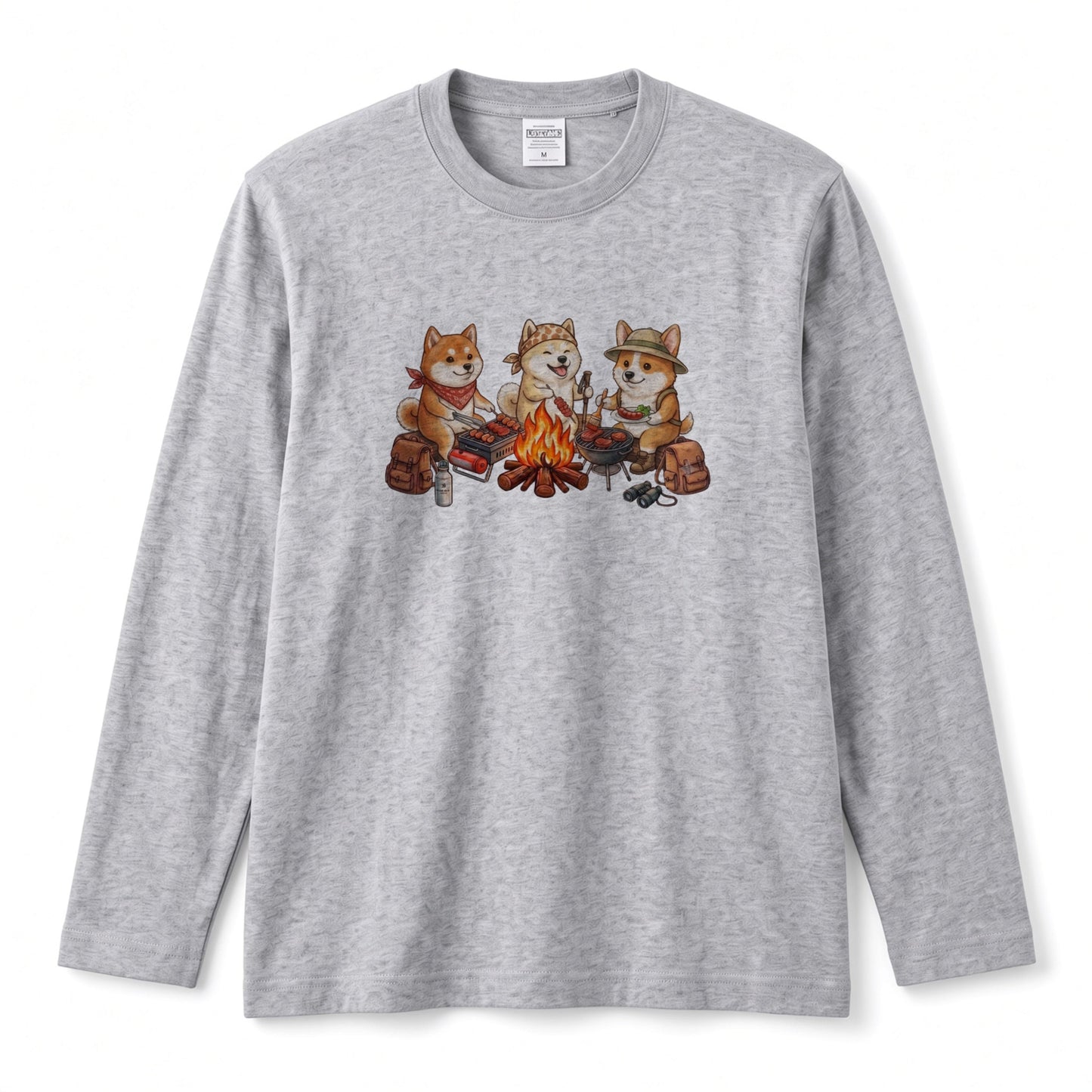 柴犬たちの焚き火BBQ 長袖Tシャツ