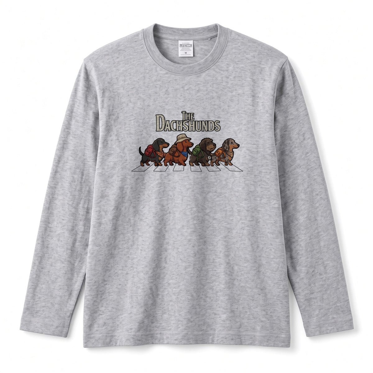 THE DACHSHUNDS ロンT | レトロ クラシック バンド風 ダックスグラフィック 長袖 カジュアル Tシャツ【おもしろTシャツ・普段着・ルームウェア・ユニセックス・ギフトに最適】