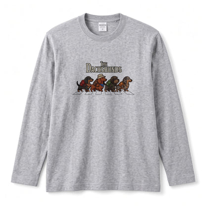 THE DACHSHUNDS ロンT | レトロ クラシック バンド風 ダックスグラフィック 長袖 カジュアル Tシャツ【おもしろTシャツ・普段着・ルームウェア・ユニセックス・ギフトに最適】