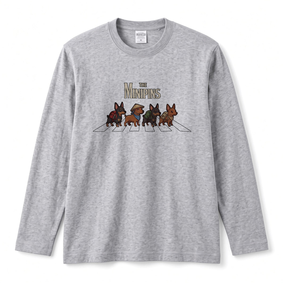 THE MINIPINS ミニチュアピンシャー散歩デザイン ブラック長袖Tシャツ