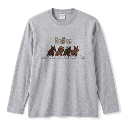THE MINIPINS ミニチュアピンシャー散歩デザイン ブラック長袖Tシャツ