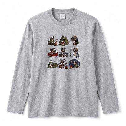 AUSTRALIAN SHEPHERD CAMP | 手描き風 オージー キャンプギア かわいい グラフィック 長袖Tシャツ【犬雑貨・秋キャンプ・ルームウェア・ギフトに最適】