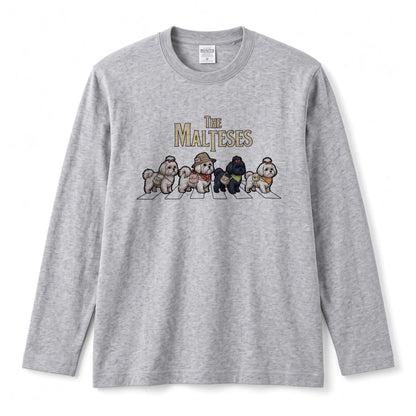 THE MALTESES マルチーズ散歩デザイン ブラック長袖Tシャツ