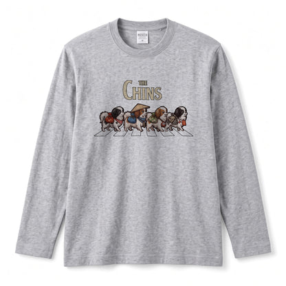 THE CHINS 狆（ちん）散歩デザイン ブラック長袖Tシャツ