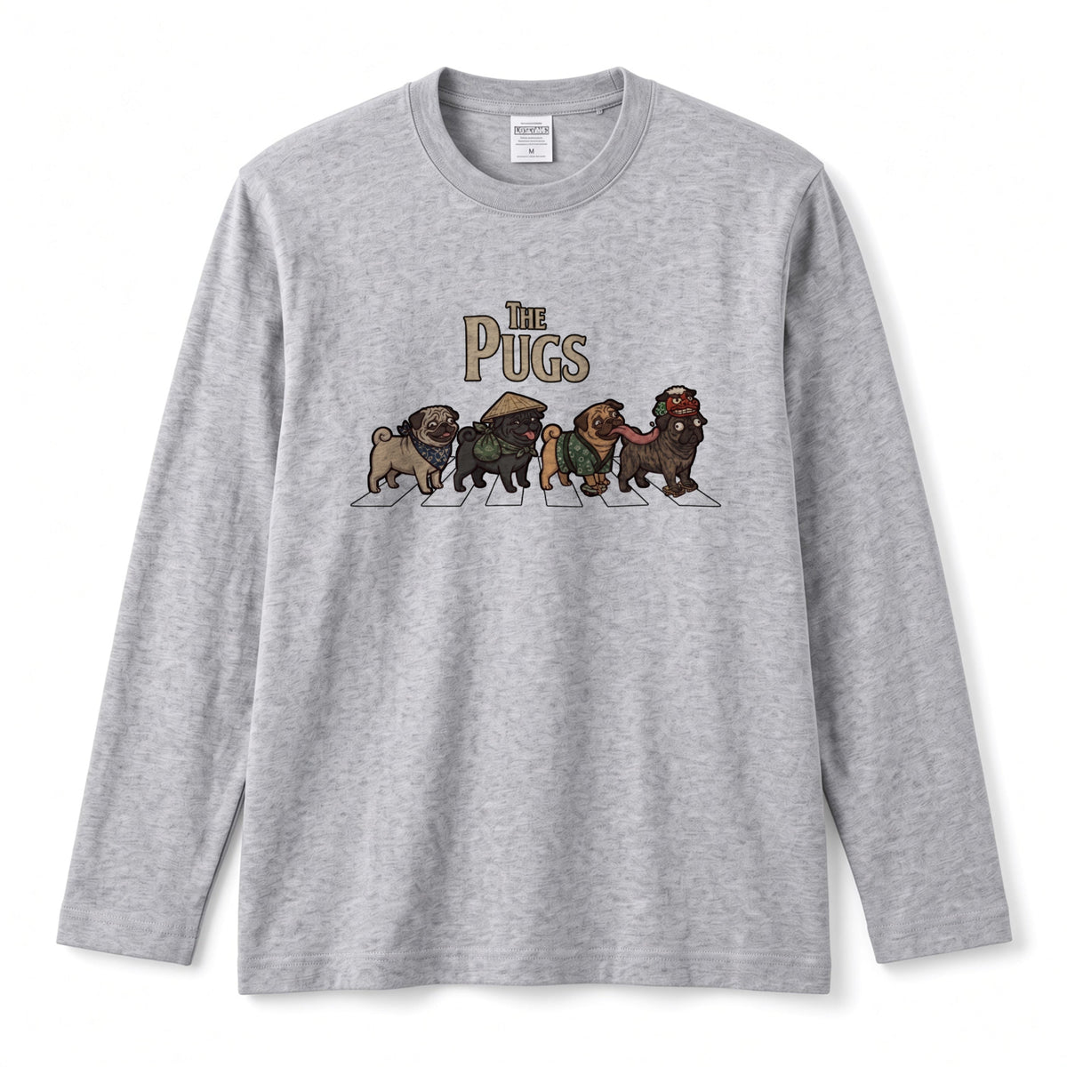 THE PUGS パグ散歩デザイン ブラック長袖Tシャツ