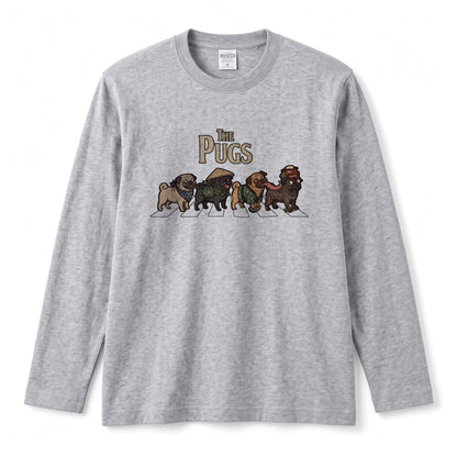 THE PUGS パグ散歩デザイン ブラック長袖Tシャツ