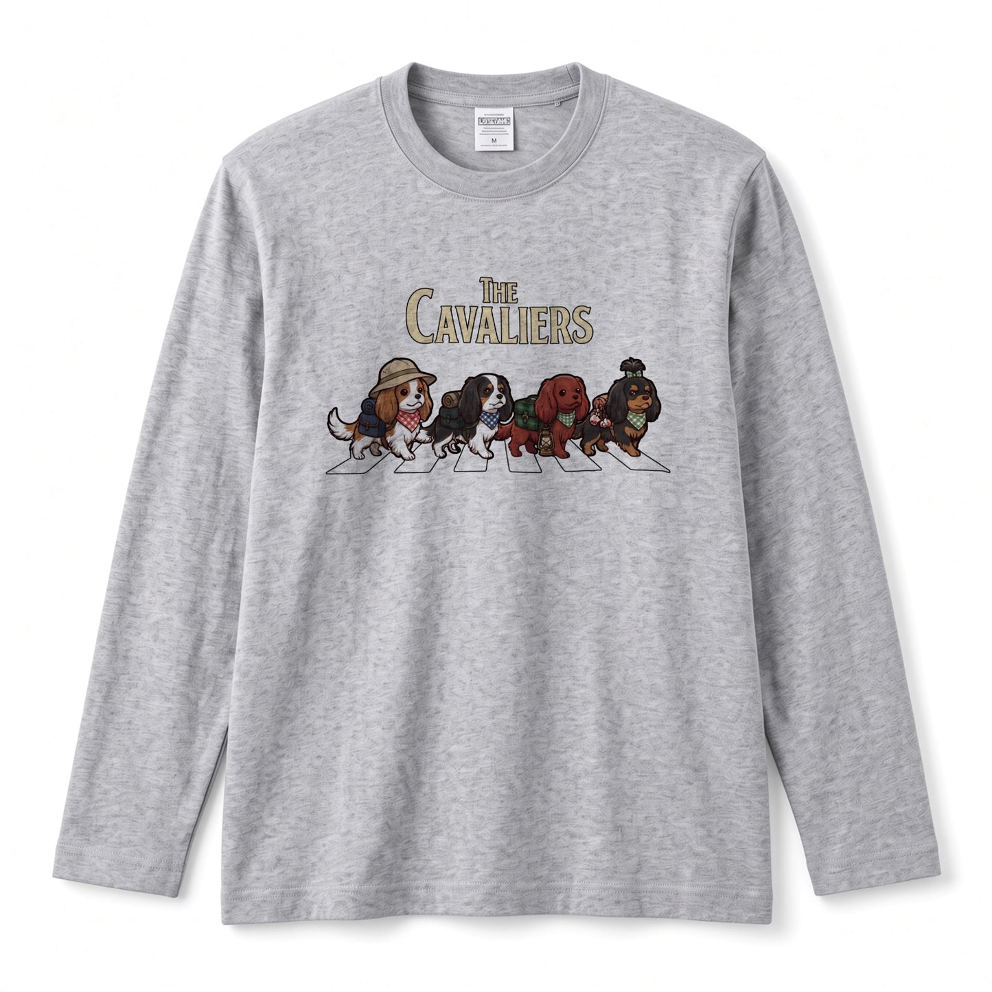 THE CAVALIERS キャバリア散歩デザイン ブラック長袖Tシャツ