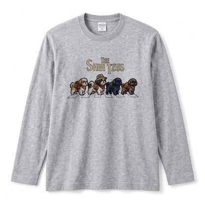 THE SHIH TZUS シーズー散歩デザイン ブラック長袖Tシャツ