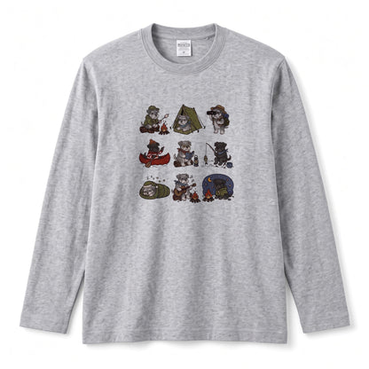 SCHNAUZER CAMP | 手描き風 シュナウザー キャンプギア かわいい グラフィック 長袖Tシャツ【犬雑貨・秋キャンプ・ルームウェア・ギフトに最適】