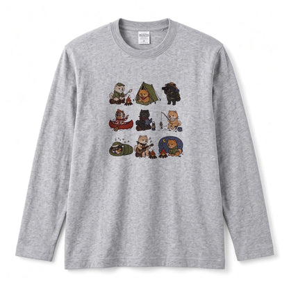 POMERANIAN CAMP | 手描き風 ポメラニアン キャンプギア かわいい グラフィック 長袖Tシャツ【犬雑貨・秋キャンプ・ルームウェア・ギフトに最適】