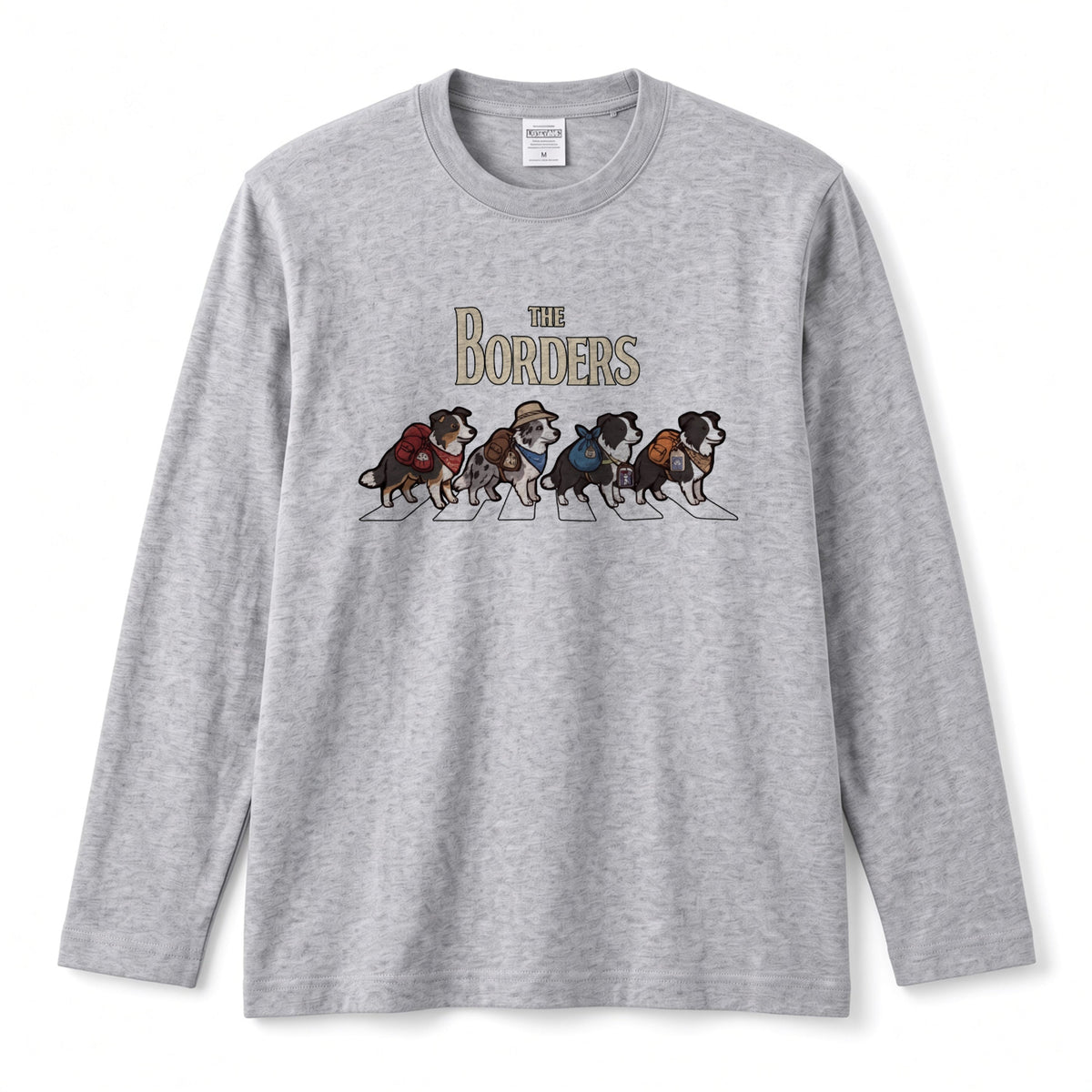 THE BORDERS ボーダーコリー散歩デザイン ブラック長袖Tシャツ