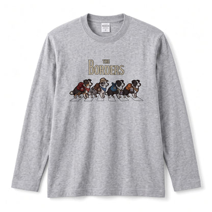 THE BORDERS ボーダーコリー散歩デザイン ブラック長袖Tシャツ