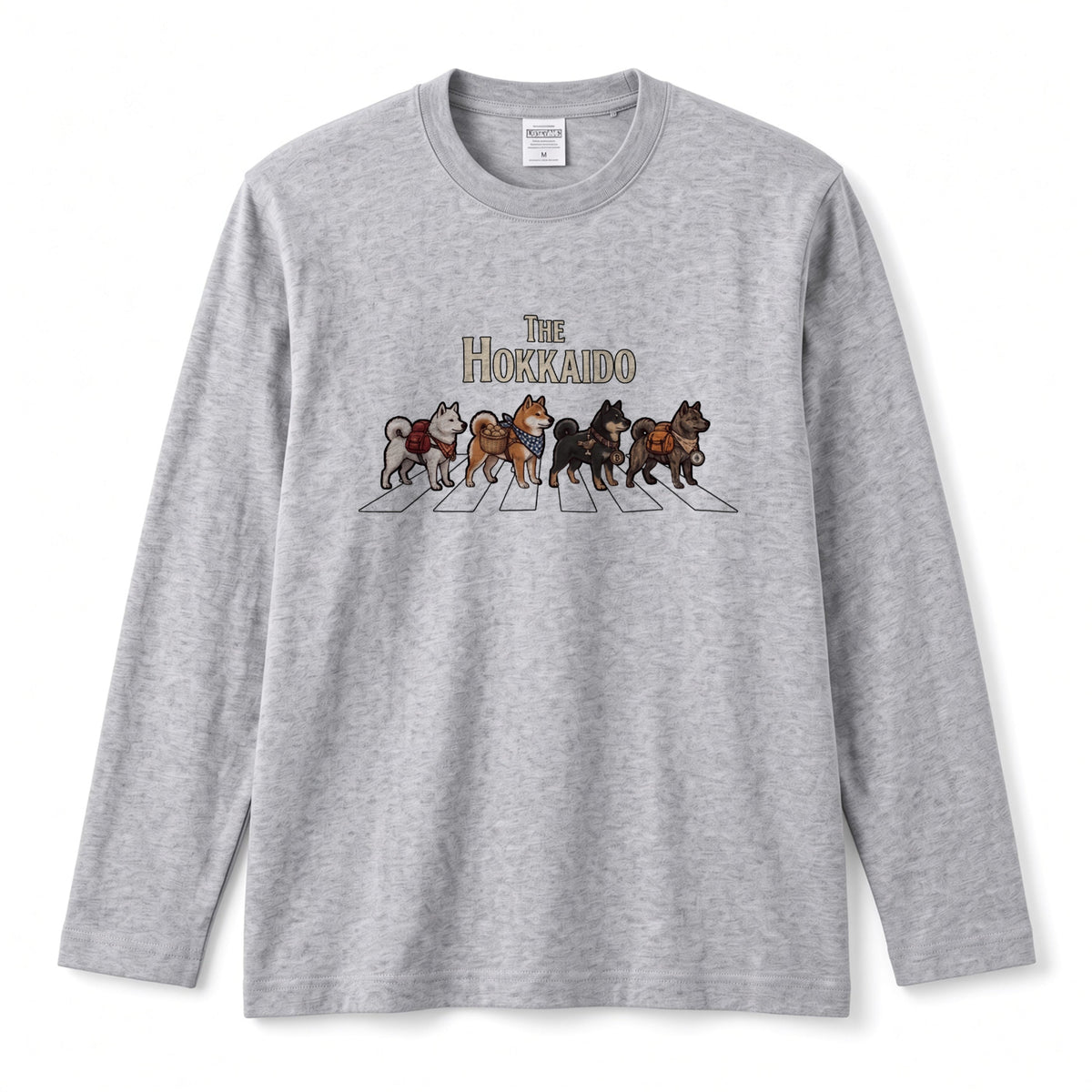 THE HOKKAIDO 北海道犬散歩デザイン ブラック長袖Tシャツ