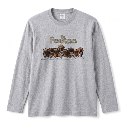 THE PEKINGESES ペキニーズ散歩デザイン ブラック長袖Tシャツ