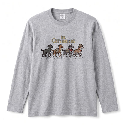 THE GREYHOUNDS グレイハウンド散歩デザイン ブラック長袖Tシャツ