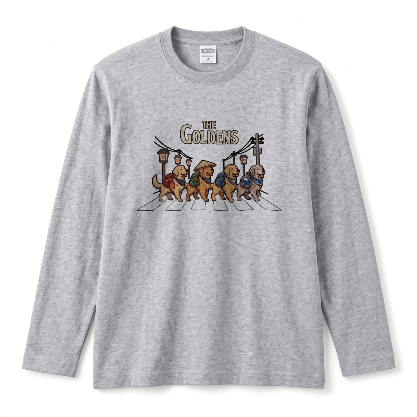 THE GOLDENS ゴールデンレトリバー散歩デザイン ブラック長袖Tシャツ