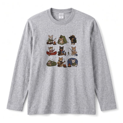 CHIHUAHUA CAMP | 手描き風 チワワ キャンプギア かわいい グラフィック 長袖Tシャツ【犬雑貨・秋キャンプ・ルームウェア・ギフトに最適】
