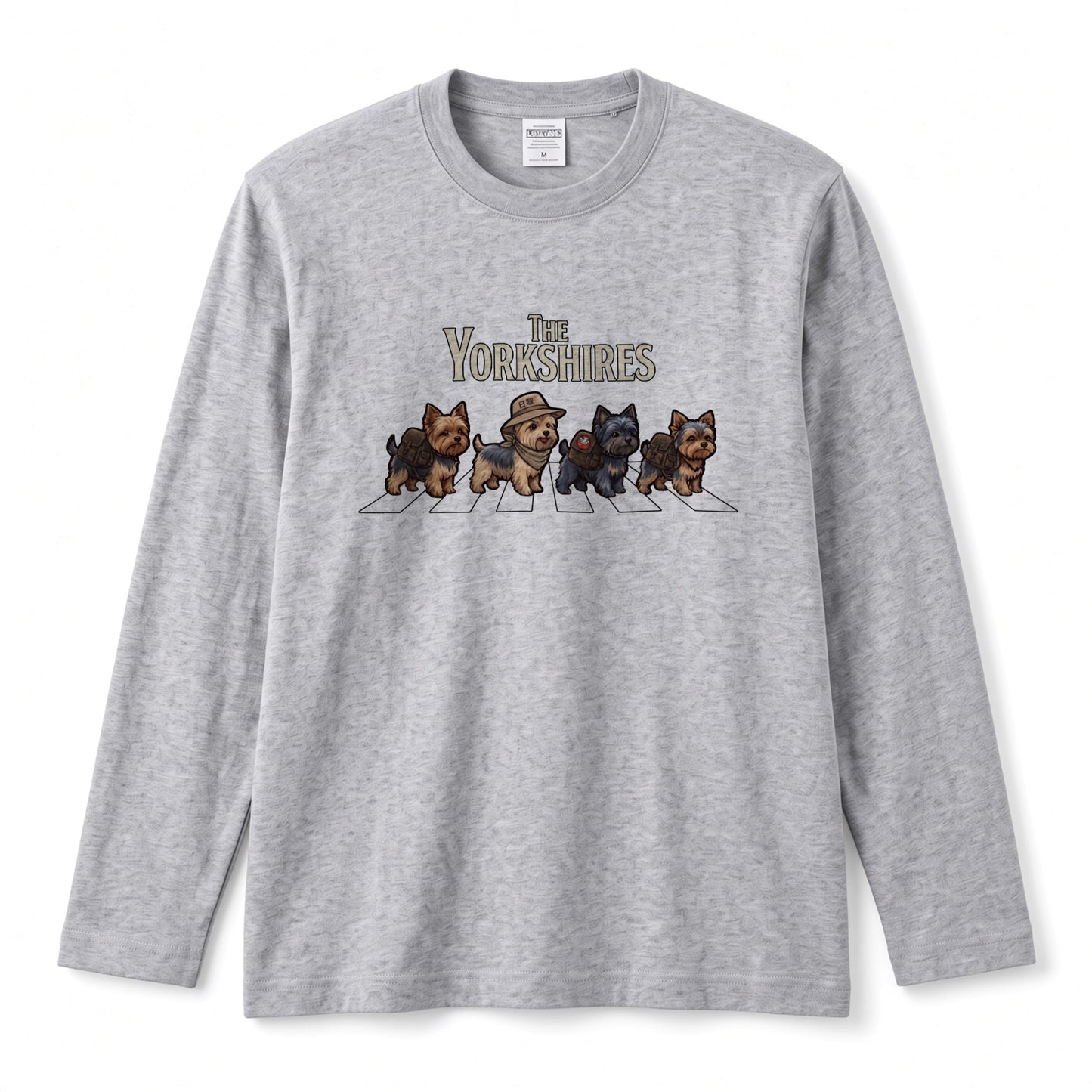 THE YORKSHIRES ヨークシャーテリア散歩デザイン ブラック長袖Tシャツ