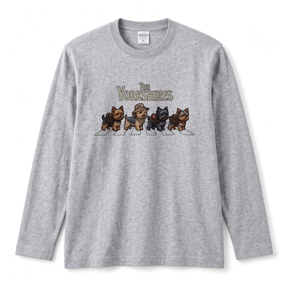 THE YORKSHIRES ヨークシャーテリア散歩デザイン ブラック長袖Tシャツ