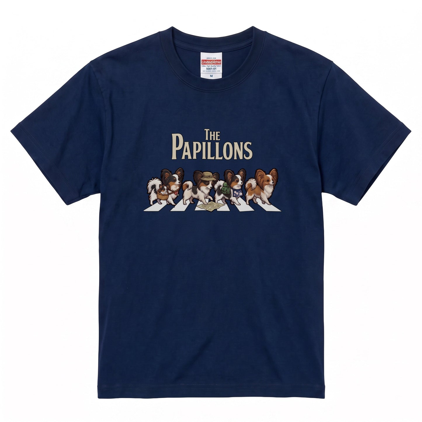 THE PAPILLONS 横断歩道 キャンプ ゆるかわ Tシャツ 【犬好き・愛犬家・アウトドア・ギフトに最適】
