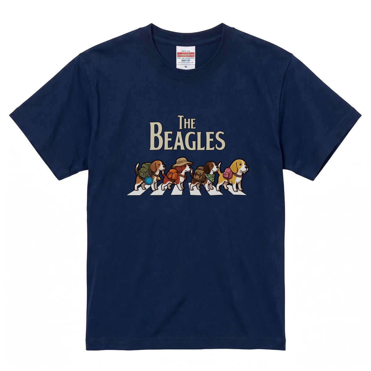 THE BEAGLES 横断歩道 キャンプ ゆるかわ パロディTシャツ 【犬好き・愛犬家・アウトドア・ギフトに最適】