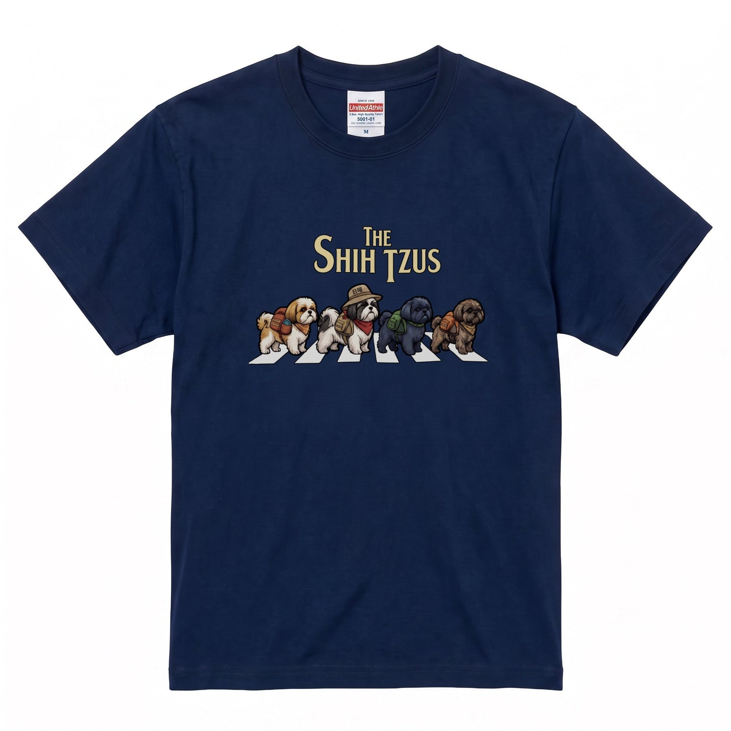 THE SHIH TZUS 横断歩道 キャンプ ゆるかわ パロディTシャツ 【犬好き・愛犬家・アウトドア・ギフトに最適】