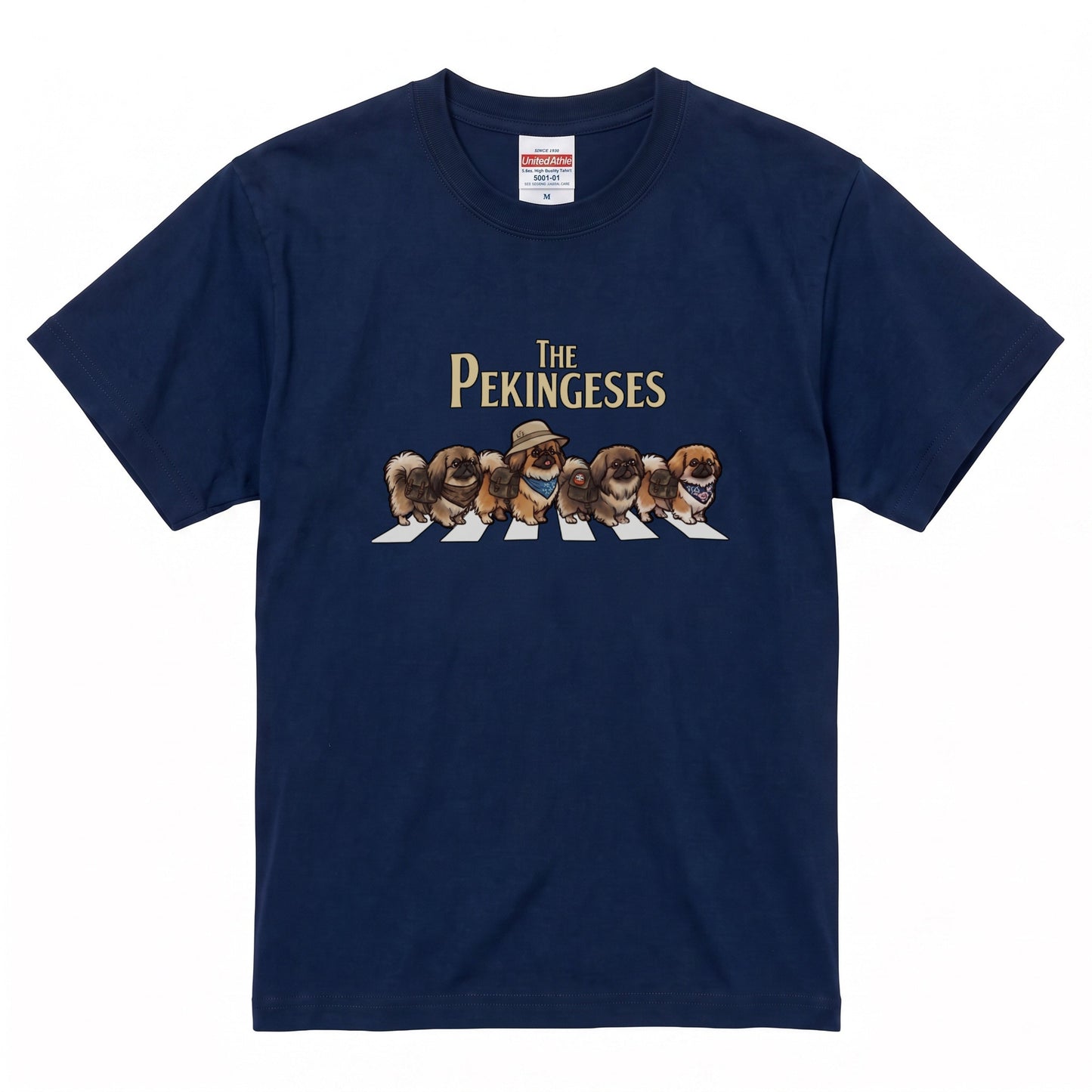 THE PEKINGESES 横断歩道 キャンプ ゆるかわ パロディTシャツ 【犬好き・愛犬家・アウトドア・ギフトに最適】