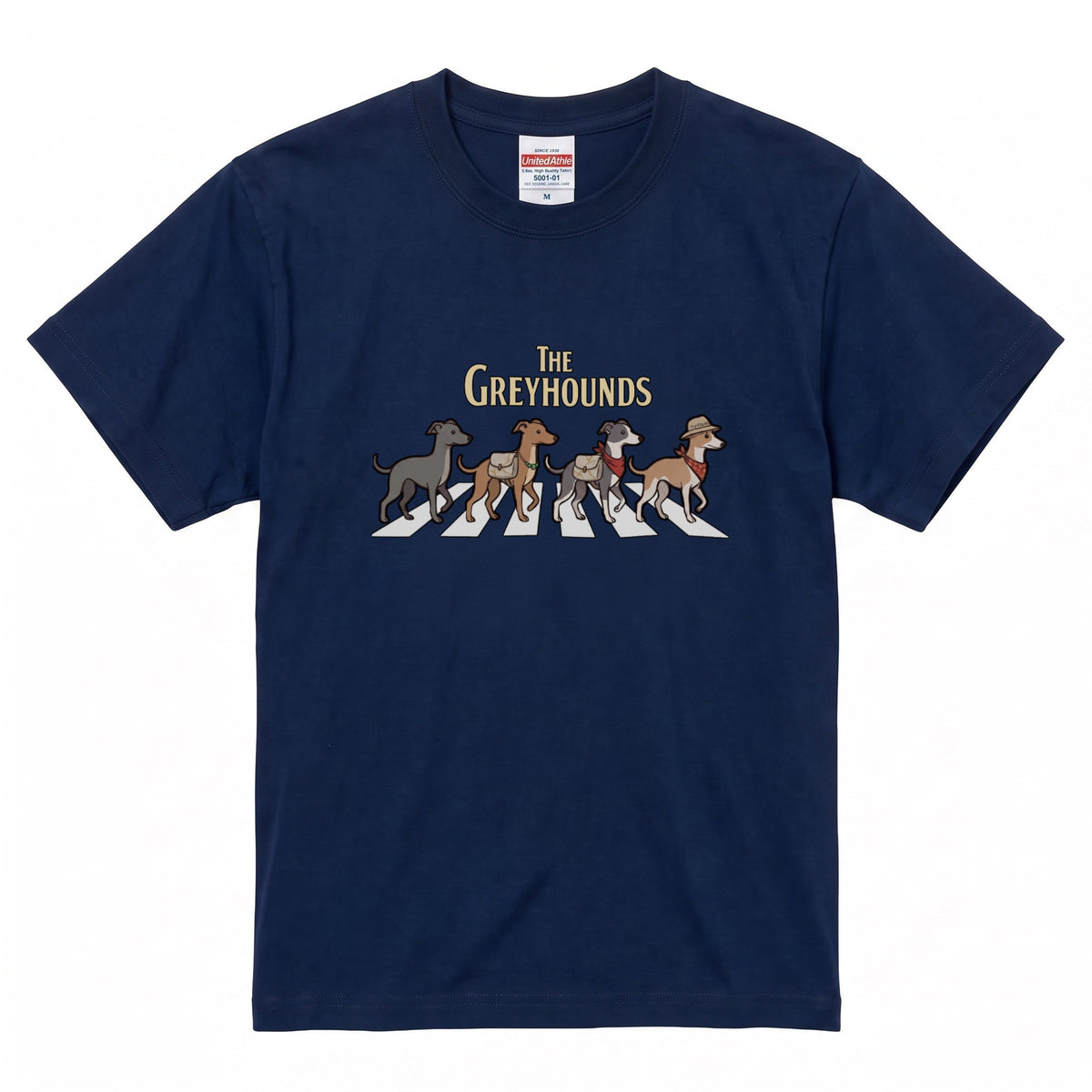 THE GREYHOUNDS 横断歩道 キャンプ ゆるかわ Tシャツ 【犬好き・愛犬家・アウトドア・ギフトに最適】