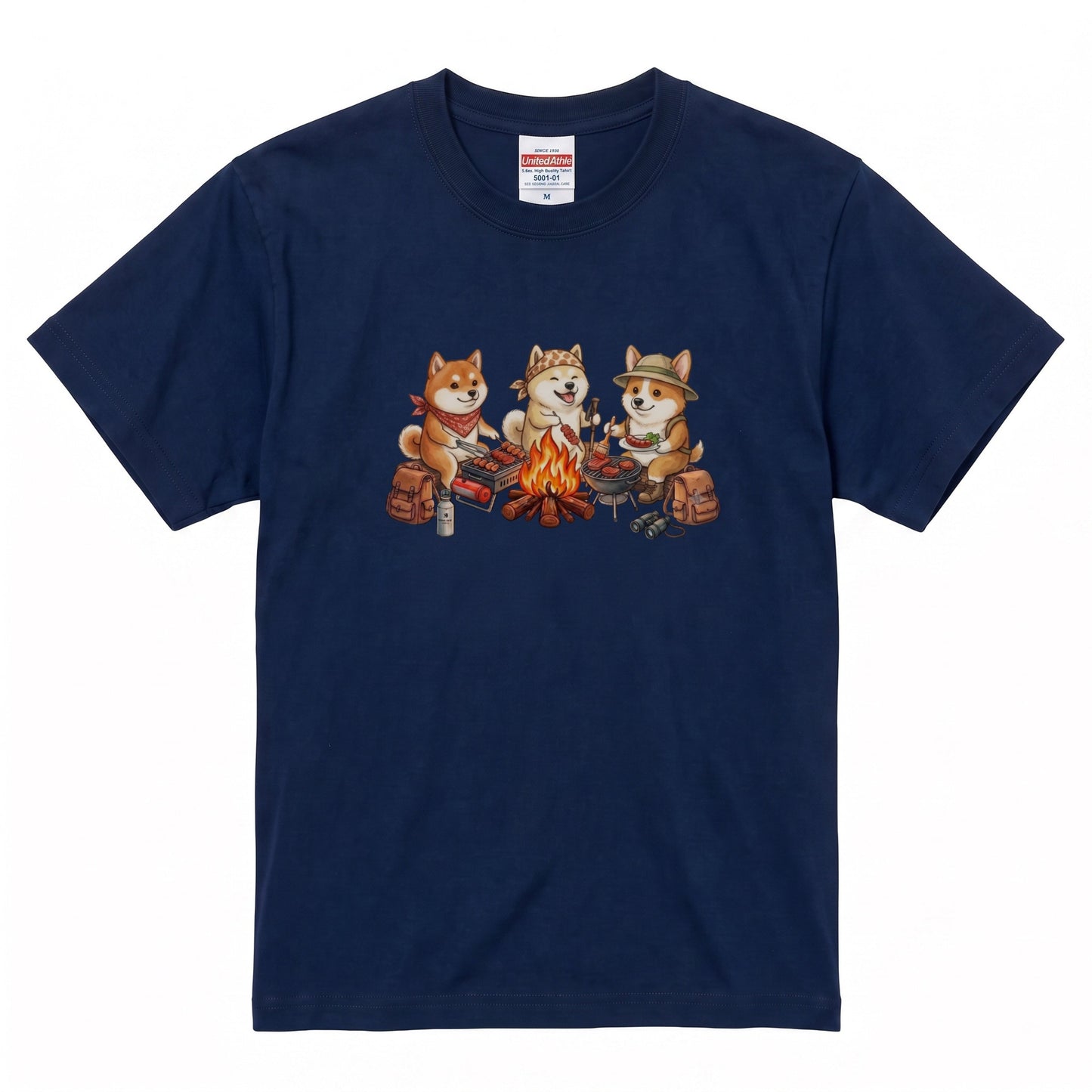 【柴犬・キャンプ＆BBQ】おしゃれな白Tシャツ | CAMPMODE