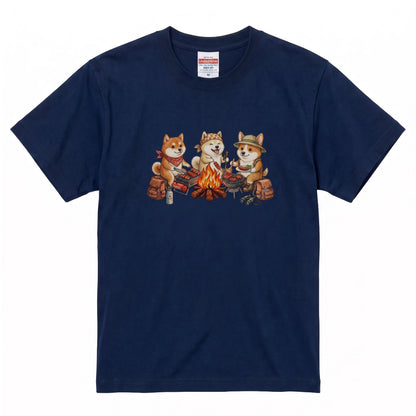 【柴犬・キャンプ＆BBQ】おしゃれな白Tシャツ | CAMPMODE