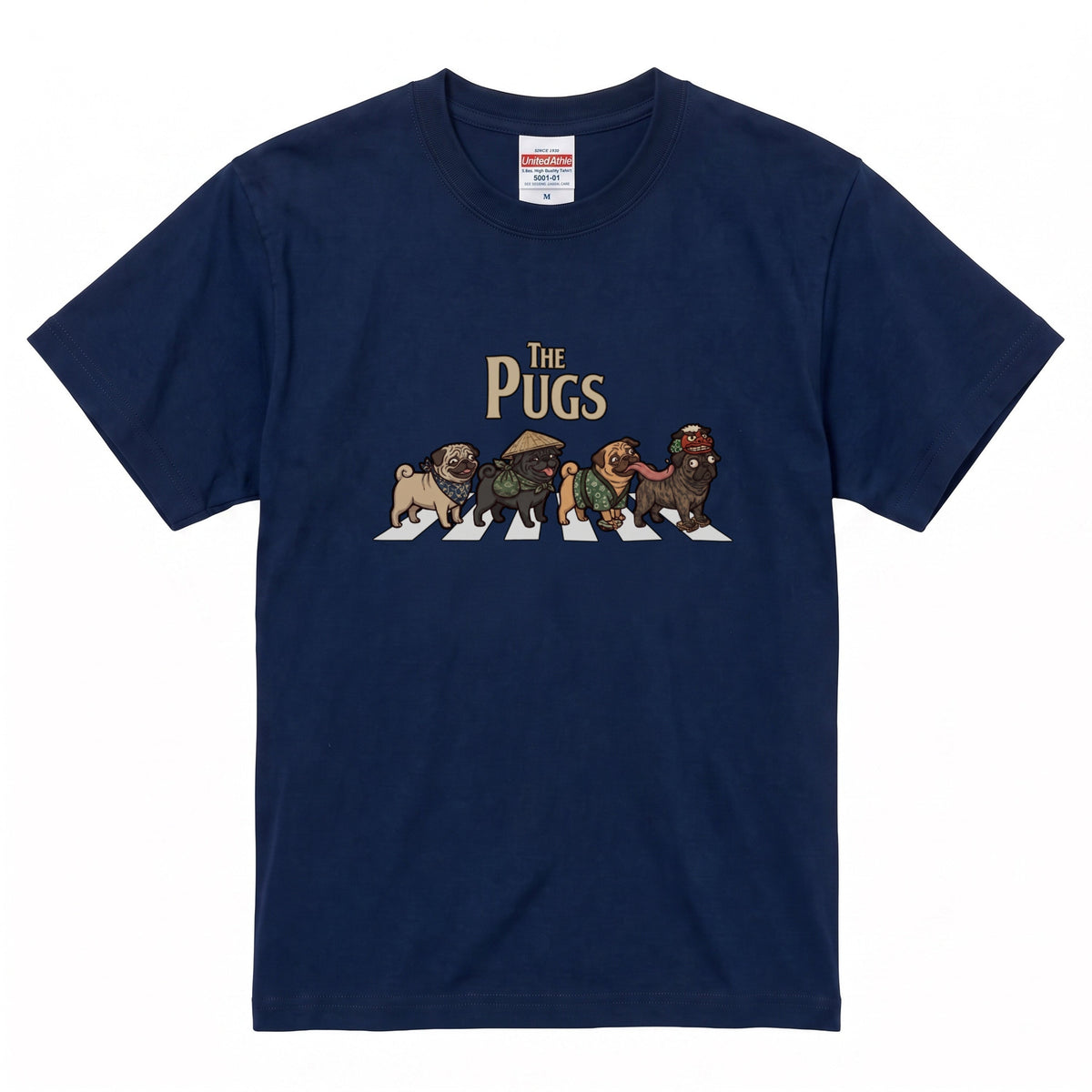 THE PUGS 横断歩道 キャンプ ゆるかわ Tシャツ 【犬好き・愛犬家・アウトドア・ギフトに最適】