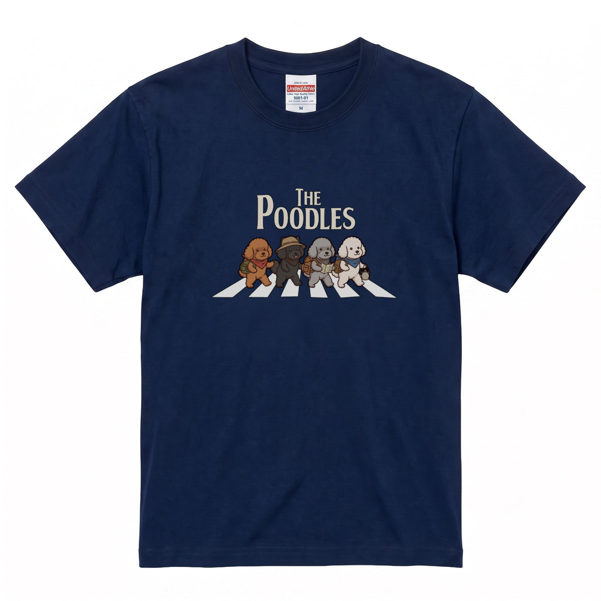 THE POODLES | 横断歩道 ゆるかわ プードル キャンプ パロディTシャツ【犬好き・愛犬家・アウトドア・ギフトに最適】