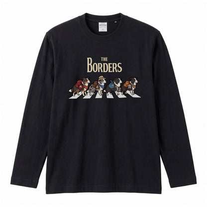 THE BORDERS ボーダーコリー散歩デザイン ブラック長袖Tシャツ