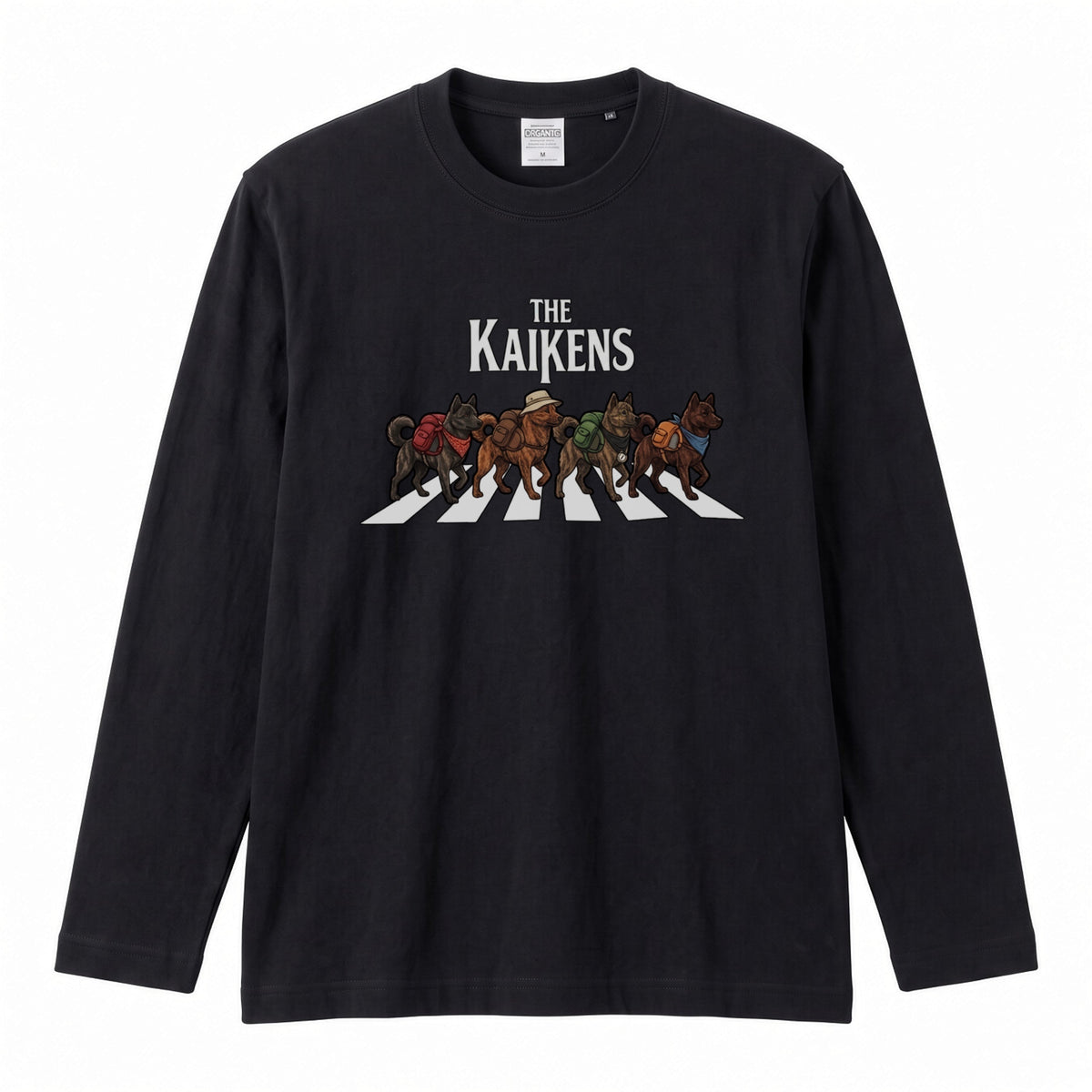 THE KAIKENS 甲斐犬散歩デザイン ブラック長袖Tシャツ