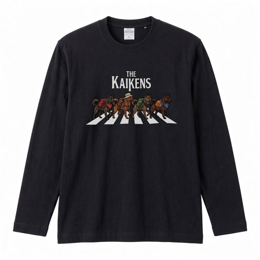 THE KAIKENS 甲斐犬散歩デザイン ブラック長袖Tシャツ