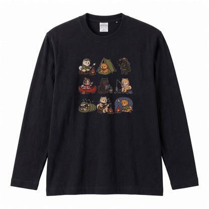 POMERANIAN CAMP | 手描き風 ポメラニアン キャンプギア かわいい グラフィック 長袖Tシャツ【犬雑貨・秋キャンプ・ルームウェア・ギフトに最適】