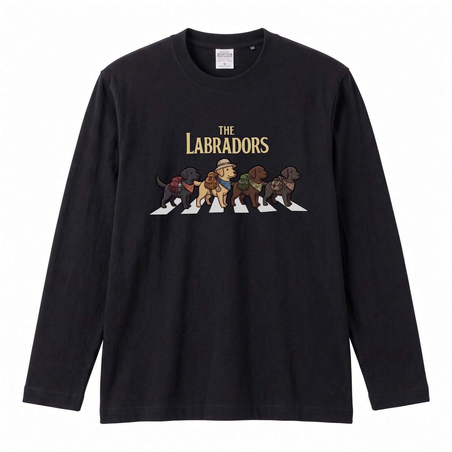 THE LABRADORS ラブラドールレトリバー散歩デザイン ブラック長袖Tシャツ