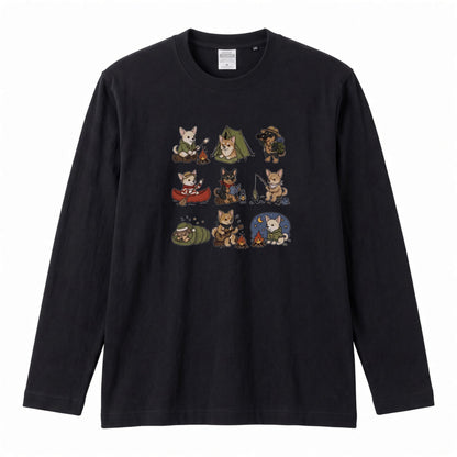 CHIHUAHUA CAMP | 手描き風 チワワ キャンプギア かわいい グラフィック 長袖Tシャツ【犬雑貨・秋キャンプ・ルームウェア・ギフトに最適】